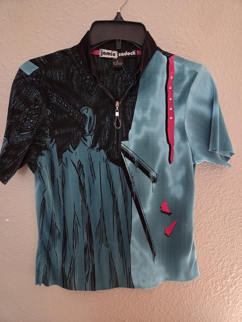 Jamie Sadock Aqua & Black Short Sleeve Golf Top Size Small